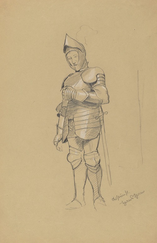 Knight in Armour with a Sword at His Side, Wearing a Helmet on His Head