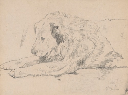 Lying Dog, with a Design of a Multi-Figure Composition Below