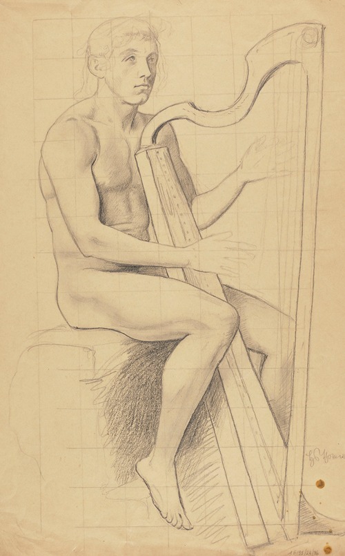 Male Nude Playing the Harp