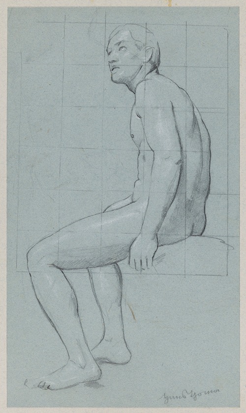 Male Nude Sitting, in Profile