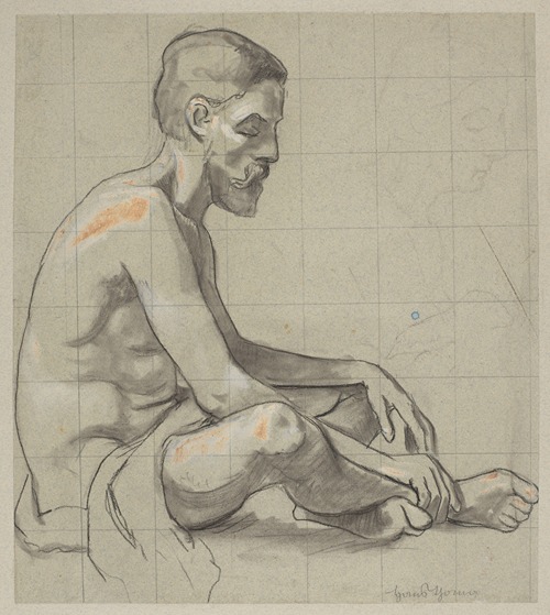 Male Nude Sitting, Outline of a Female Figure