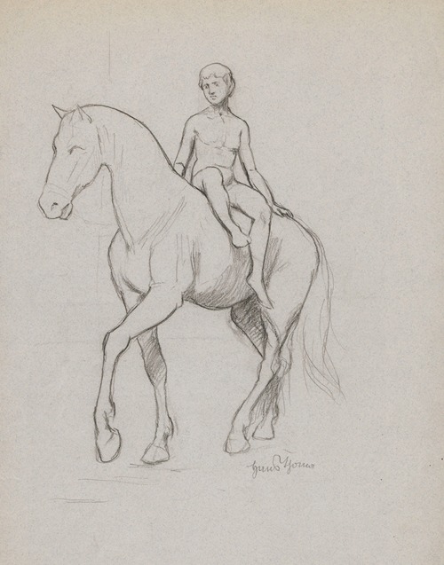 Naked young man on horseback
