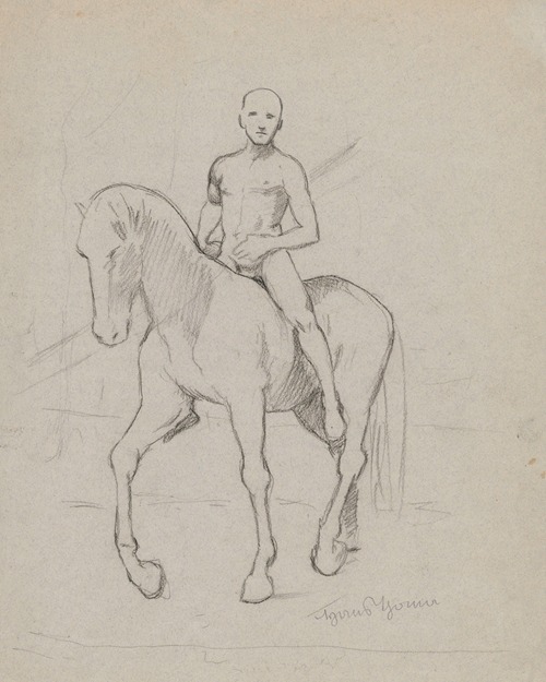 Naked young man riding a horse