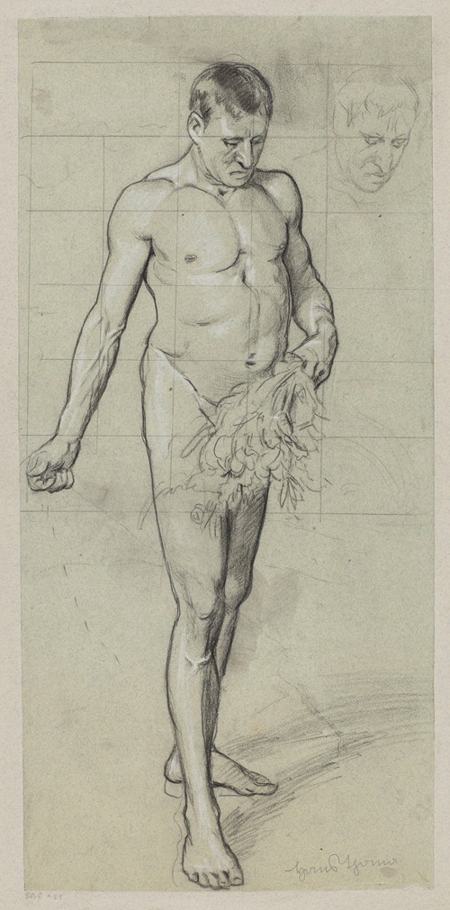 Nude Male with a Bunch of Plants in His Left Hand