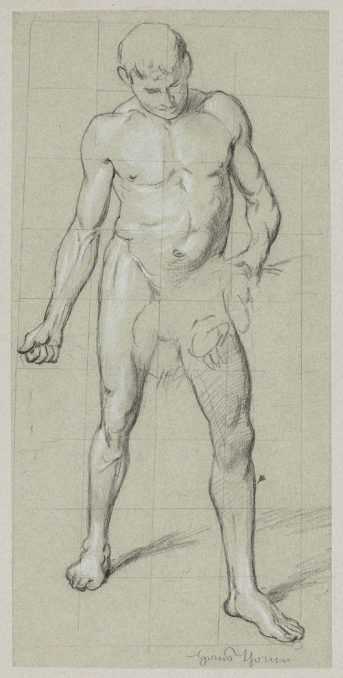 Nude Male with a Bunch of Plants in His Left Hand