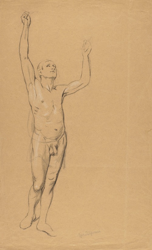 Nude Male with Raised Hands