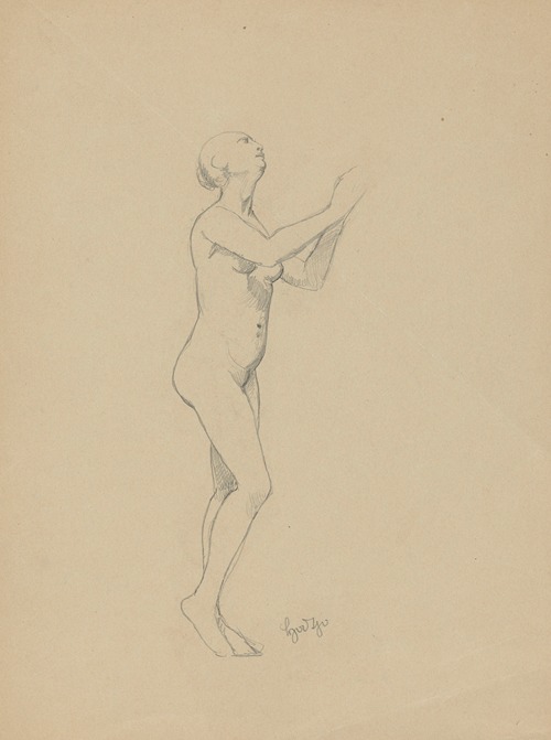 Nude of a Standing Woman, Arms Raised in a Gesture of Prayer