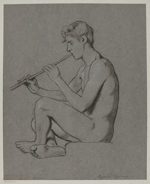 Nude Young Male Playing the Flute