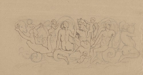 Procession of Sea Deities Enclosed in an Arabesque Form