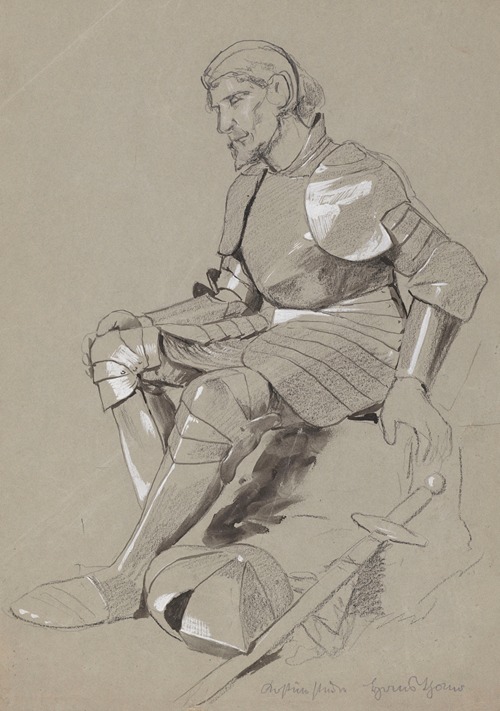 Seated Knight in Armour, with a Sword and a Helmet Lying at His Feet