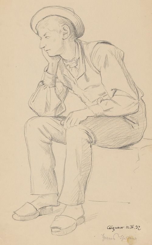 Sitting Italian Boy from the Vicinity of Cargnaco, in a Hat and Clogs