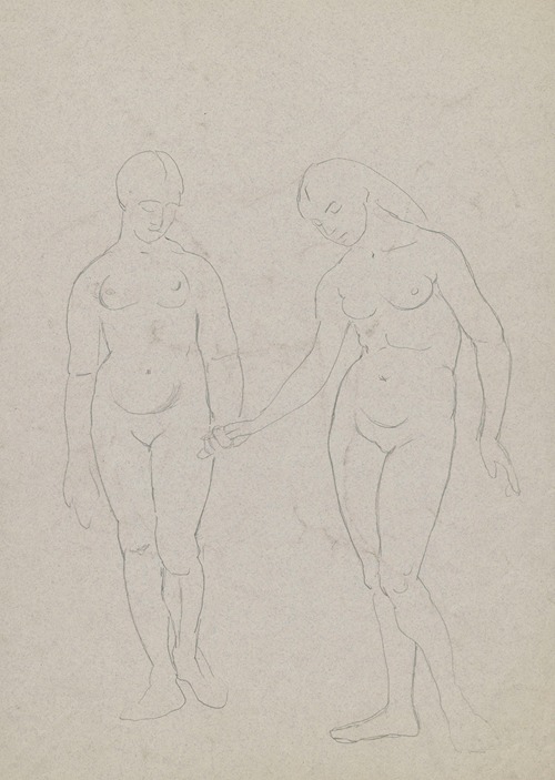 Sketch of a naked young man on horseback, depicted in profile. Horse head in the back