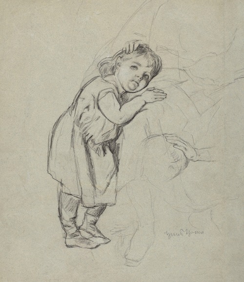 Study of a Child Resting Its Head on an Adult Person’s Knees