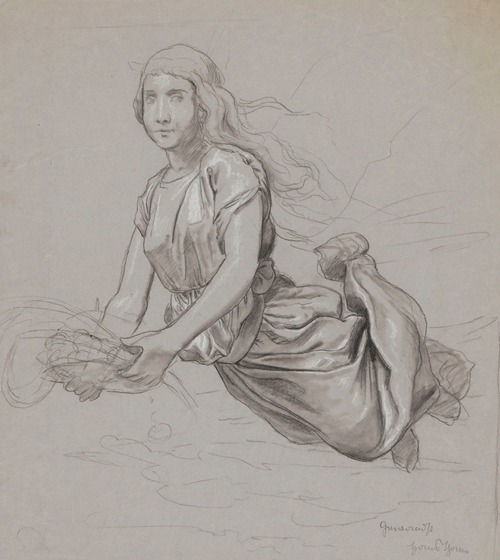 Study of a female figure floating above ground
