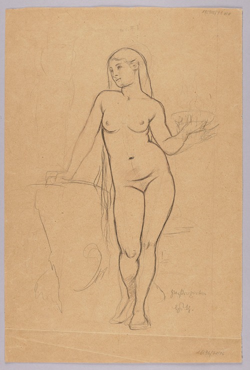 Study of a Female Nude Holding a Bowl