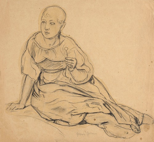 Study of a girl sitting on the ground