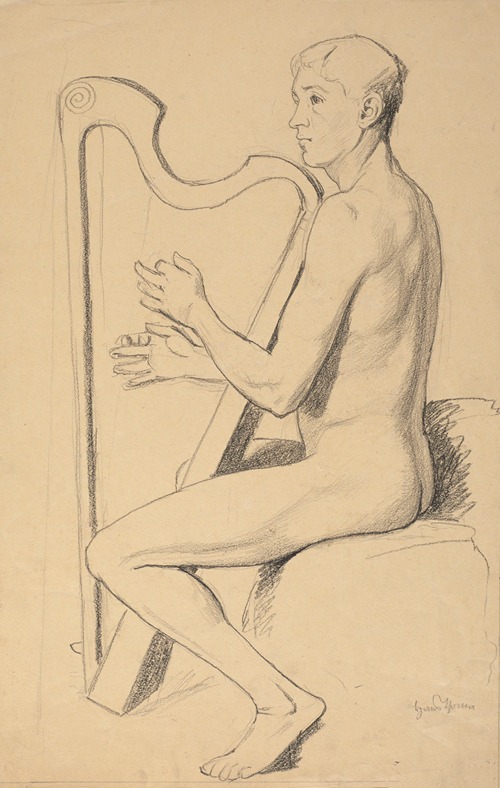 Study of a Nude Young Man Playing the Harp