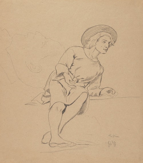 Study of a Sitting Man in a Hat, and a Male Head in Profile