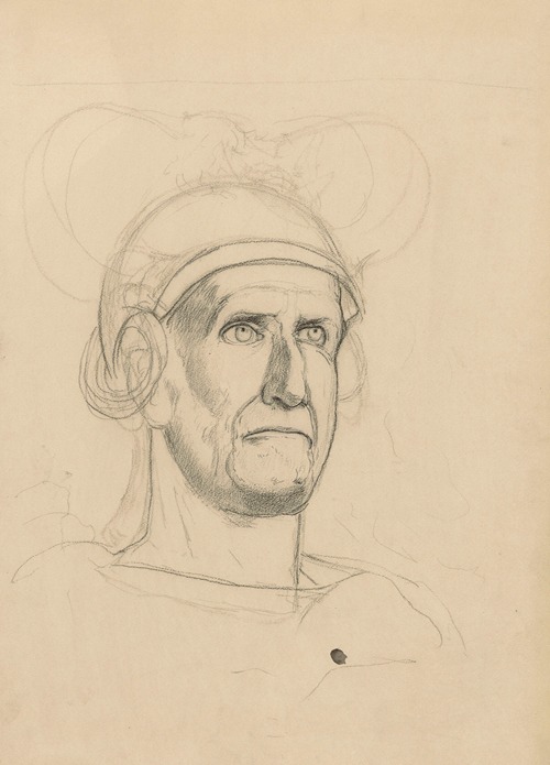 Study of a warrior’s head in a helmet