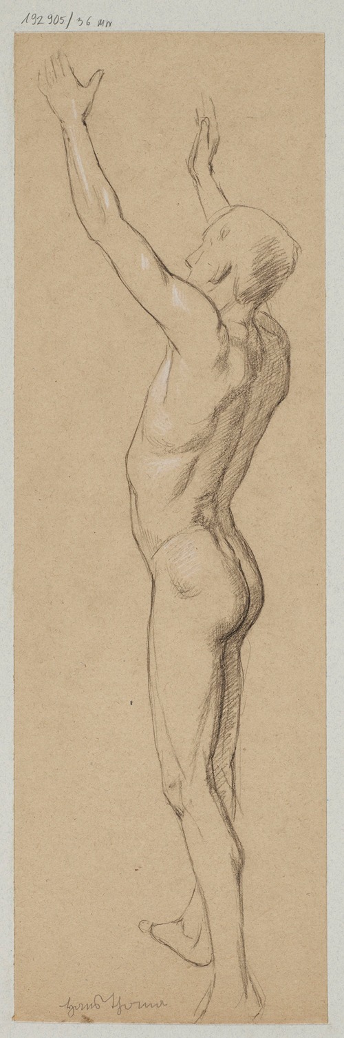Study of Male Nude with Raised Hands