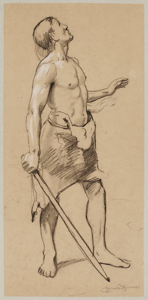Study of the Figure of a Semi-Nude Male in a Leather Loincloth Holding a Sword