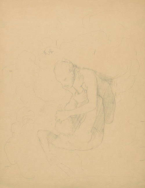 Two naked men fighting in the clouds