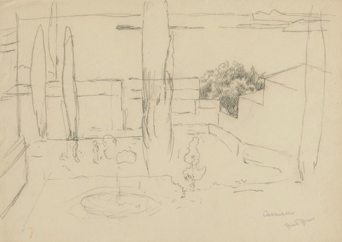 View of an Italian garden with a fountain
