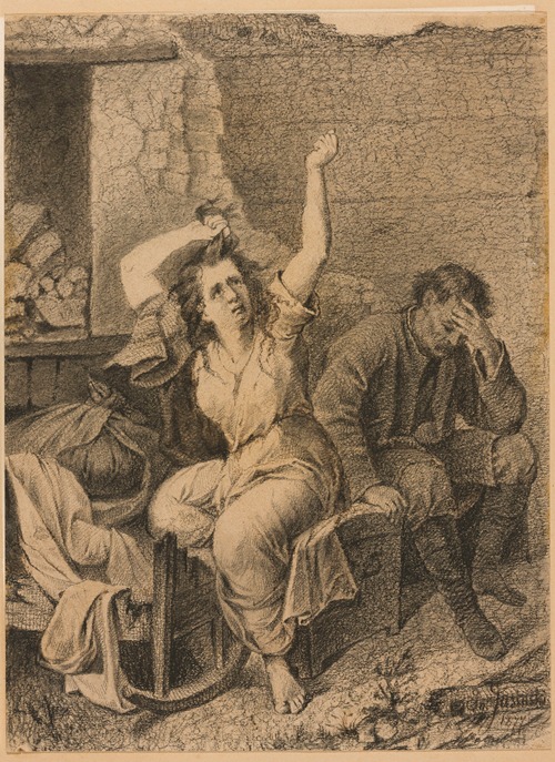 Victims of a fire, study for a painting