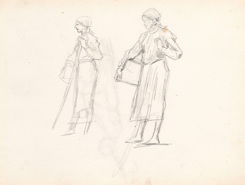 Two sketches of a country woman with a pail, sketch for the painting “Going hunting”
