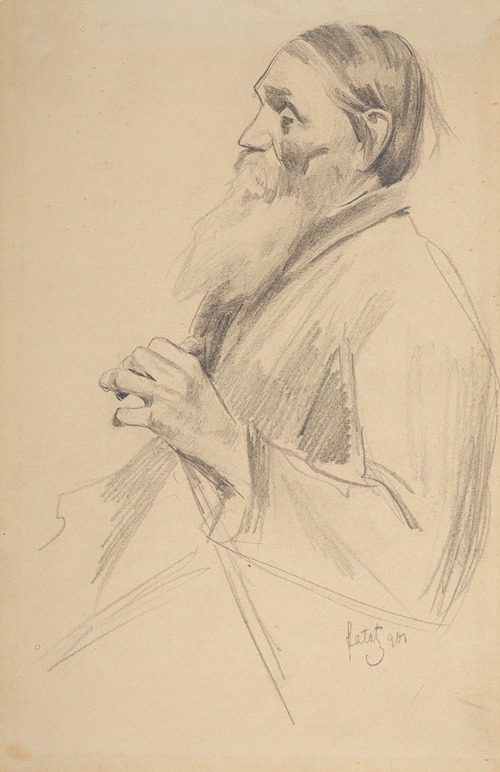 Study of an elderly man with a beard, in profile