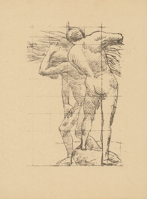 Académie, deux hommes nus de dos et de profil