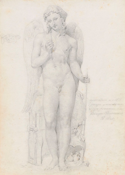 Amor checking an arrow, tracing of a sculpture from 1823