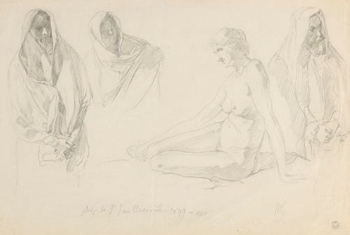 Studies of a Female Figure and Male Figures for the Painting ‘St John the Baptist Refusing to Baptise Pharisees’