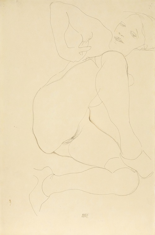 Liegender weiblicher Akt mit angewinkelten Beinen (Reclining female nude with bent legs)