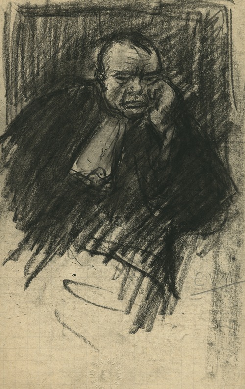 Portret van een zittende man in toga, hoofd gesteund in zijn linkerhand.