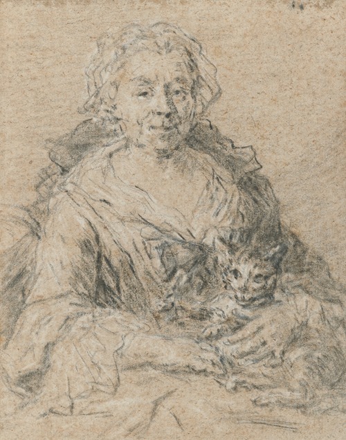 Portrait of an elderly woman holding a cat