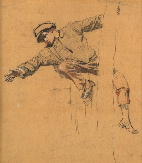 Young man perched in a tree