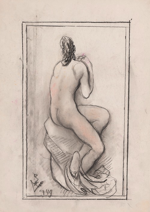 Sitting nude woman seen from behind