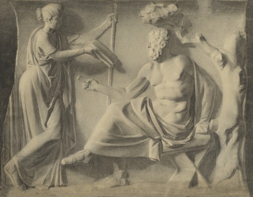 Academic ornament study: relief with two figures