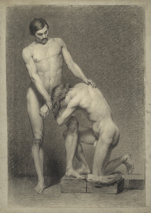 Kneeling and standing male nude