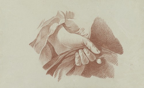 Left hand in drapery