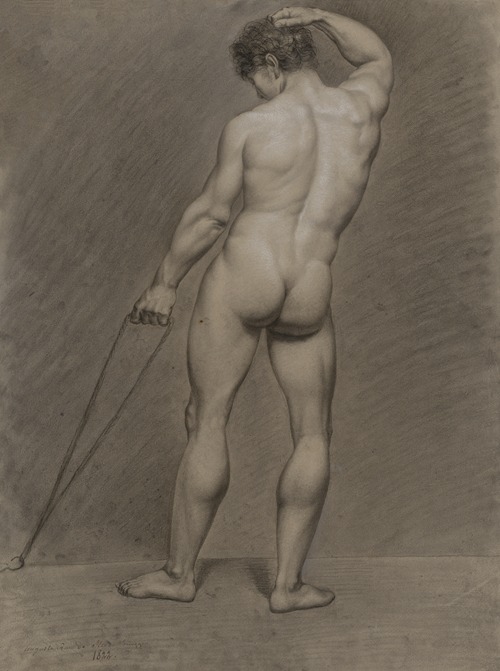 Standing male nude, seen from behind
