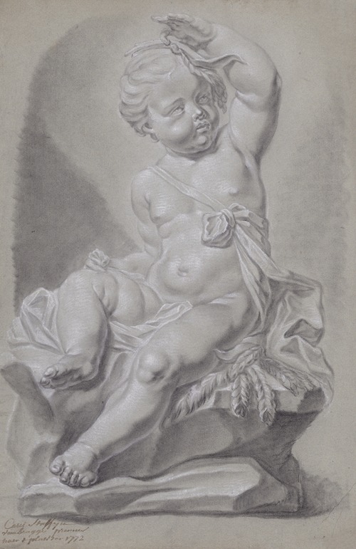 Seated child with raised arm