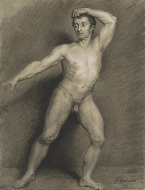 Academic life drawing study: standing male nude