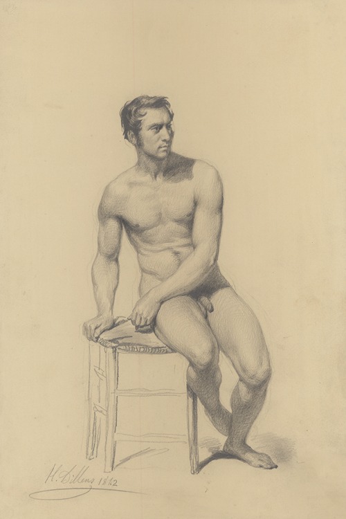 Seated male nude.