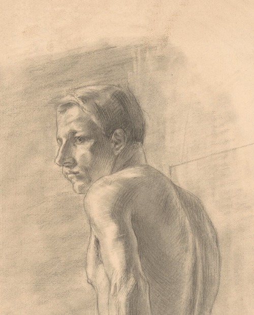Male nude, half-length, facing left