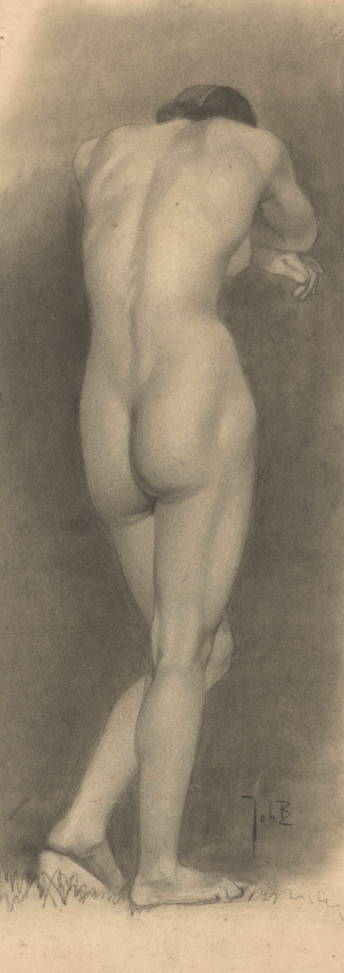 Male nude, half-length, looking down