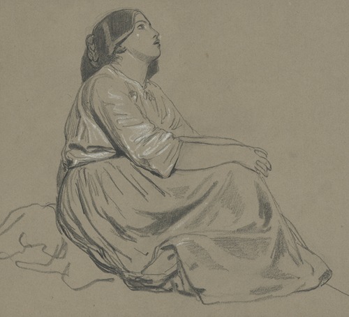 Sitting girl looking up