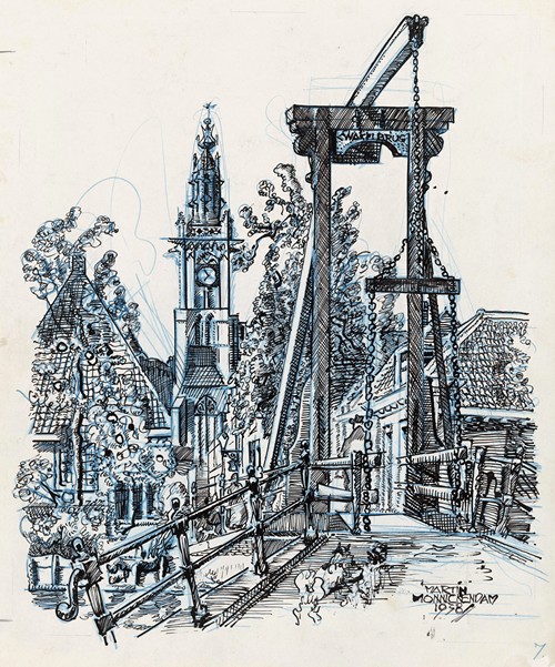 Gezicht op de Kwakelbrug en de toren van de Onze Lieve Vrouwekerk te Edam