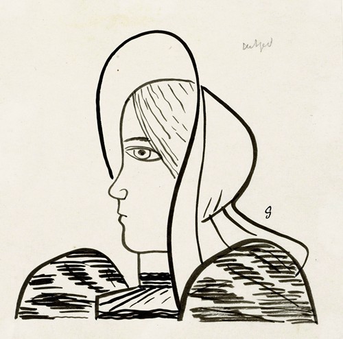 Ontwerp voor een vignet voor het maandblad voor Beeldende Kunsten; een vissersvrouw